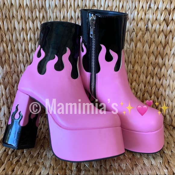 Pink n Black Patent Flame Platform Booties - Picture 6 of 8